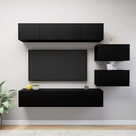 The Living Store tv-meubelset - hangende tv-kasten - materiaal- spaanplaat - kleur- zwart - montage vereist