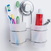 Tatkraft ODR Tandenborstelhouder muur, 2 bekers zuignap, eenvoudige montage zonder gereedschap, roestbescherming voor de badkamer, ideaal voor: tandpasta