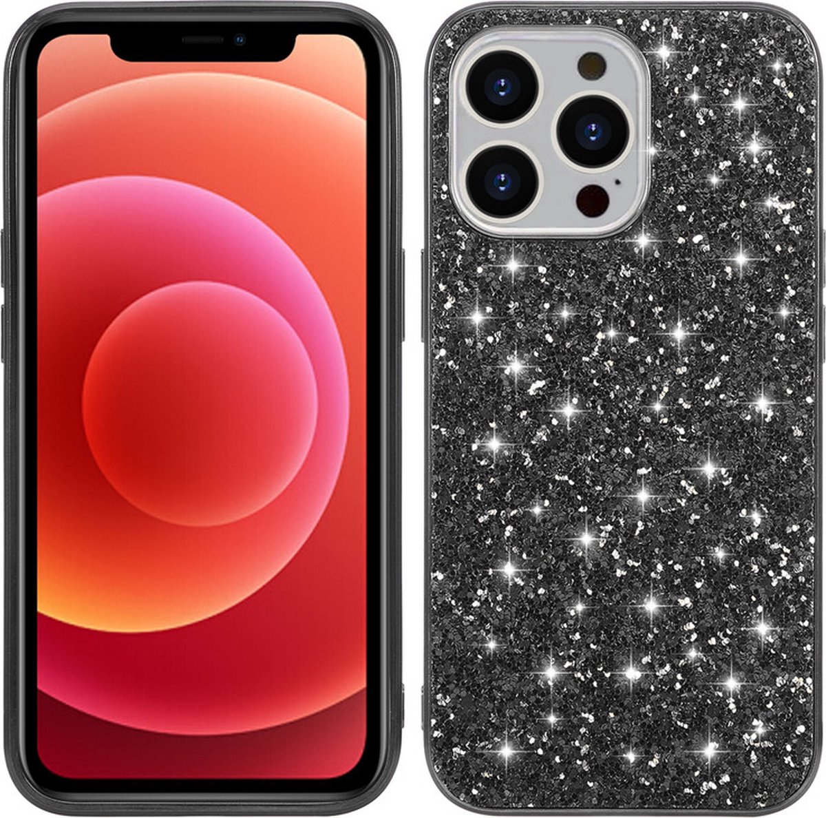 iPhone 14 PRO MAX Hoesje - Glitter Case Cover - Zwart - Provium