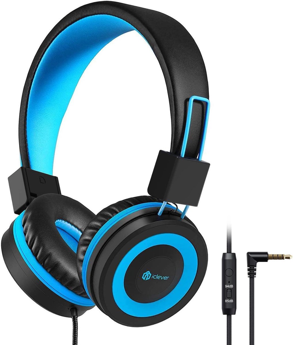 iClever - HS14 - kinderkoptelefoon - volumebegrenzing - microfoon - opvouwbaar (zwart/blauw)