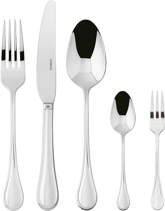 HaWare Bestekset, 60-delig, roestvrij staal, voor 12 personen, met mes, vork, lepel, moderne hamergreep, eetbestek voor thuis, feest, hotel, restaurant, hoogglans gepolijst en vaatwasmachinebestendig