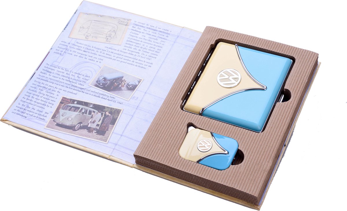 Goedkoopste Volkswagen Nostalgische Rokersset Blauw - Giftbox met Sigarettenetui & Aansteker