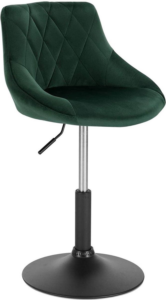 Happyment Barkruk Modern Feddo - Industrial - Donkergroen - Barkrukken set van 1 - Barstoel Kruk - Barstoelen met rugleuning - Keukenstoel - In hoogte verstelbaar - Velvet