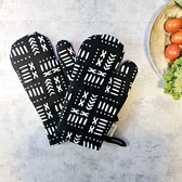 Tablier de Cuisine et Set de 2 Gants de four de cuisine | Tablier imprimé inspiré de Bogolan géométrique de style bohème africain « Mudcloth »