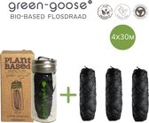 green-goose® Bio-based Flosdraad met 3x Navulling | Houtskool | 4 x 300 meter | Biologisch Afbreekbaar| Vegan Maisvezel Flosdraad | Duurzaam | Milieuvriendelijk | Minimal Waste