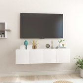 The Living Store Hangend Tv-meubel - Hoogglans wit - 60 x 30 x 30 cm - 2 vakken - Bewerkt hout