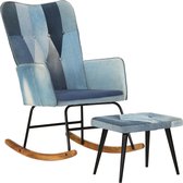 The Living Store Rocking chair avec repose pieds patchwork toile bleu denim - Rocking chair