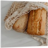 PVC Schuimplaat - Verse Broodjes in Gehaakt Tasje - 100x100 cm Foto op PVC Schuimplaat (Met Ophangsysteem)