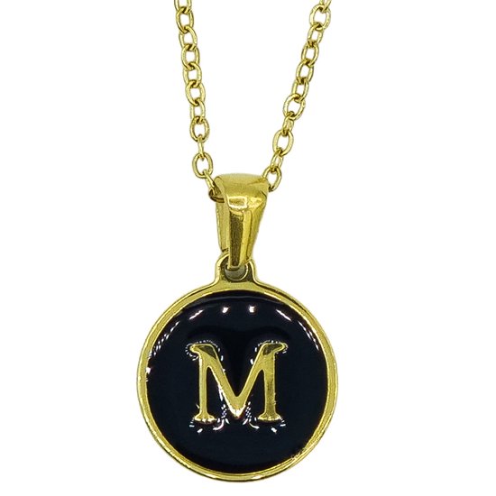 Initiaal Ketting - Letter M in zwart Emaille glas Coin hanger