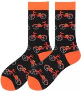 Winkrs© Sokken met Fietsen - maat 40-45 zwart/oranje - Grappige Sokken voor Mannen/Vrouwen