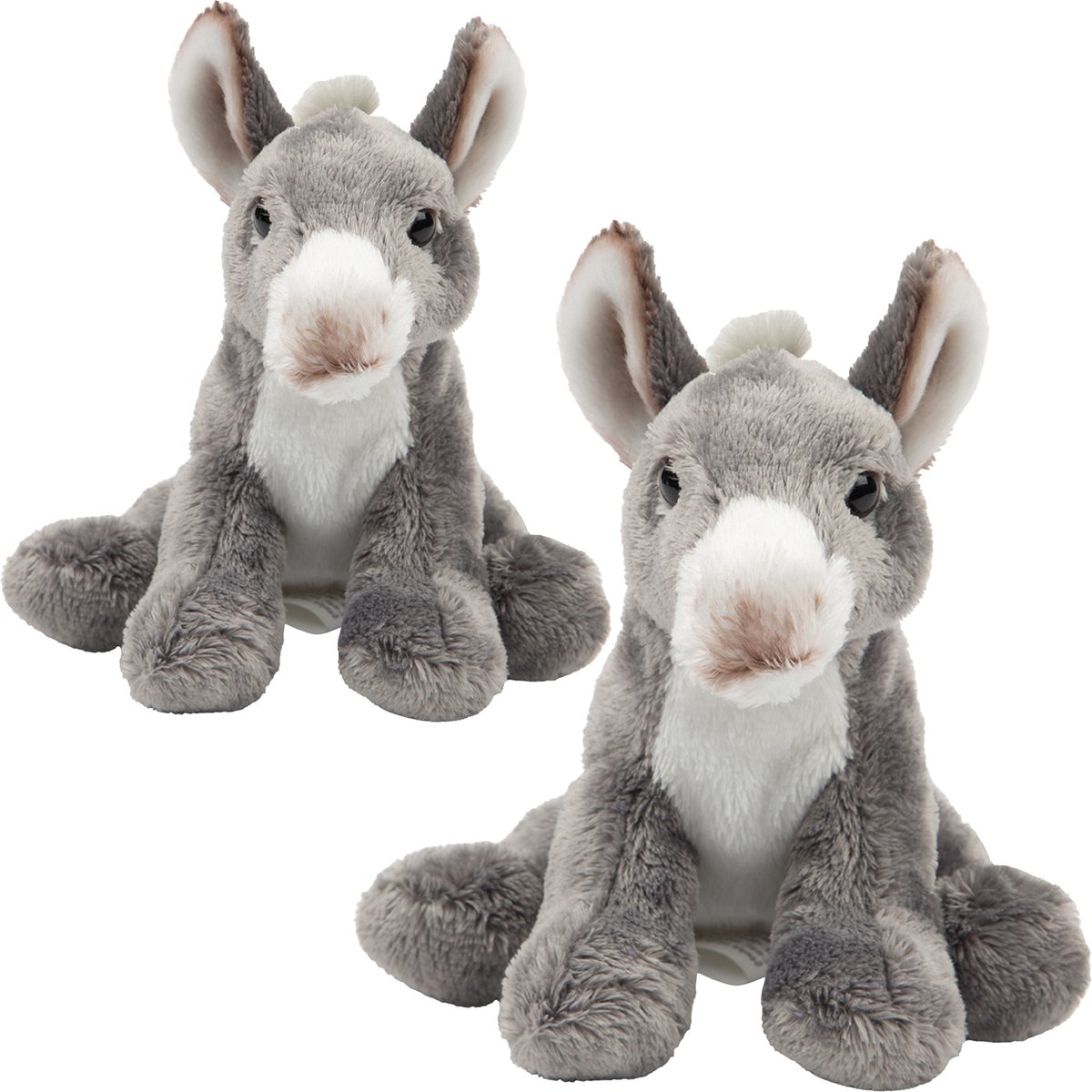Suki gifts Pluche knuffeldieren set 2x Ezels - grijs - 13 en 33 cm - boerderij familie knuffels
