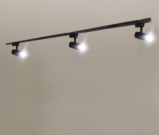 Rilimo Railverlichting - Railsysteem Plafondverlichting - GU10 Spots Ronde Spots - Dimbaar Sfeervol Zwart 3 Spots 2 Meter