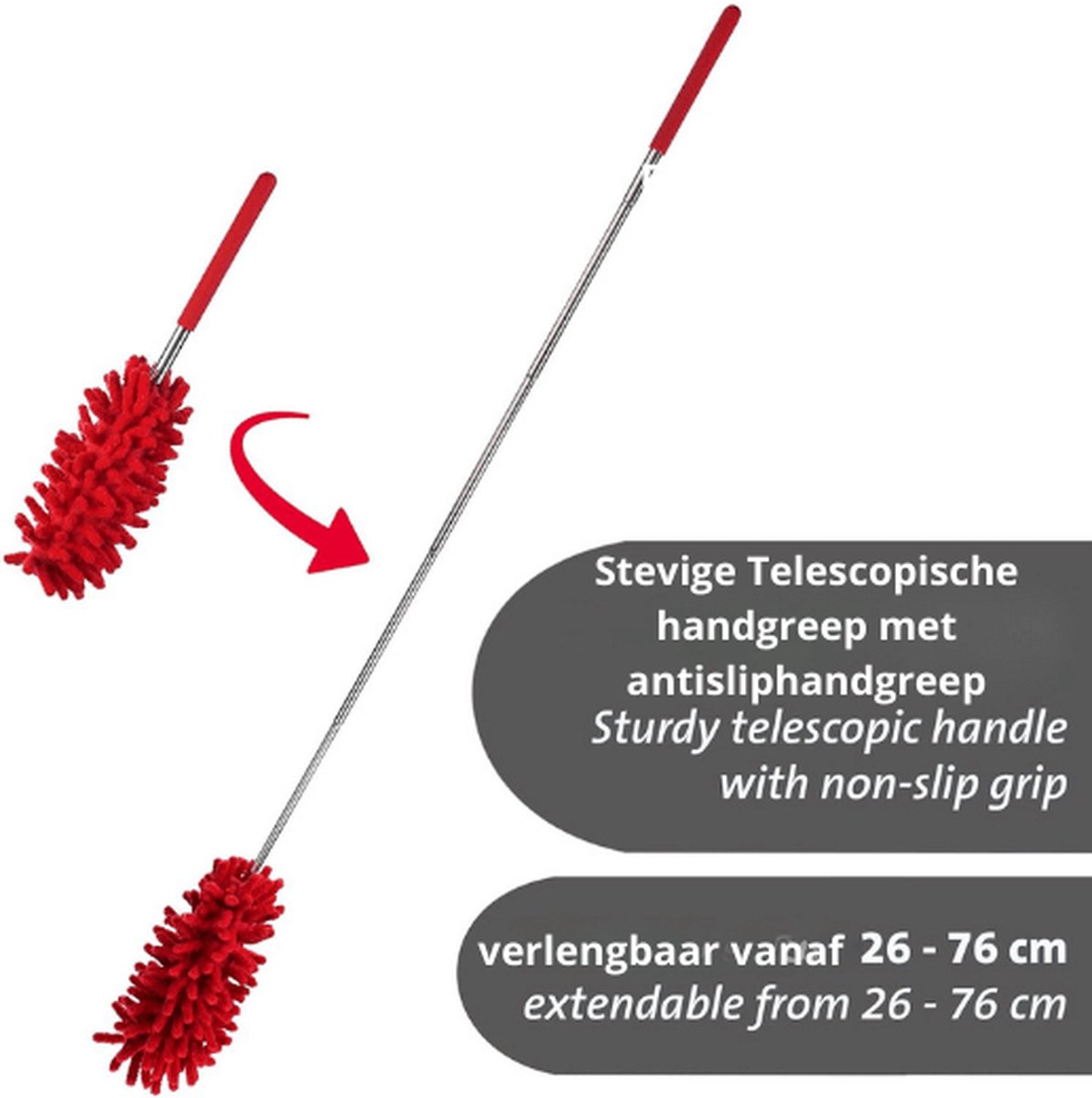 Goedkoopste Waledano® Plumeau met Telescoopsteel - Plumeau uitschuifbaar - Duster - Wasbaar - Microvezel Ragebol - Flexibel - 26 cm Plumeau Uitschuifbaar tot 76 cm - Rood