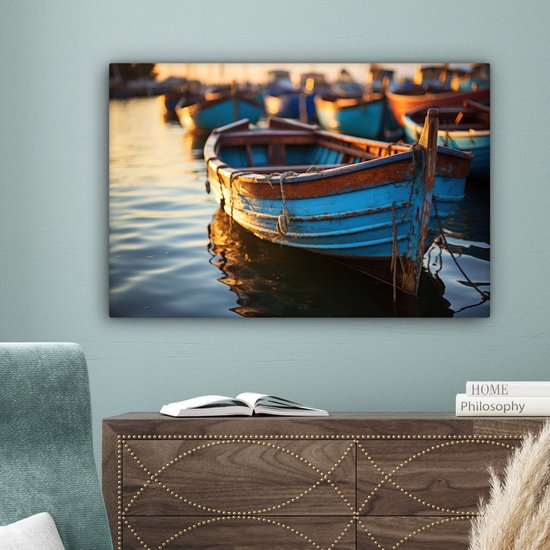 Tableau sur toile 180x120 cm - Décoration murale Bateau - Water - Port - Bois - Maritime - Décoration murale salon - Décoration chambre - Accessoires de chambre - Peintures sur toile