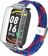 By Qubix Braided nylon bandje met case - Blauw met rood - Xiaomi Smart Band 7 Pro - Mi Band 7 Pro bandje