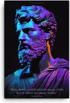 Well-being is realized by small steps - Zeno of Citium - Canvas | 60 x 90 cm | Stoic | Motivatie | Quote | Stoicism | Filosofie | Discipline | Masculinity | Woonkamer | Kantoor | Wanddecoratie