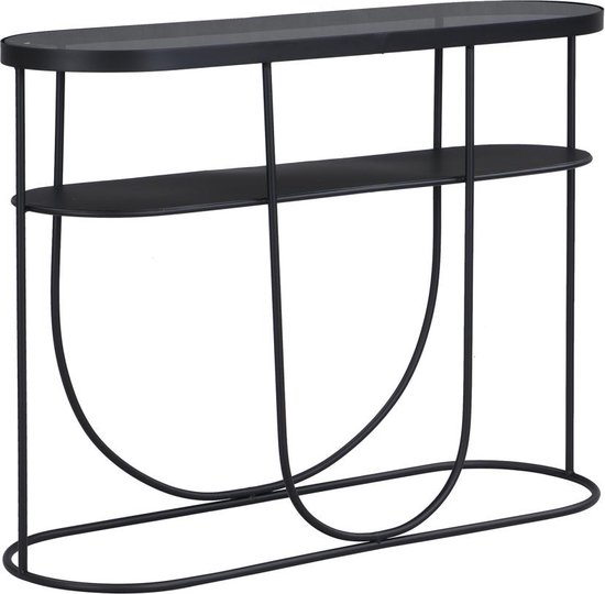 Table console avec 1 étagère en métal et verre fumé - Zwart et ...