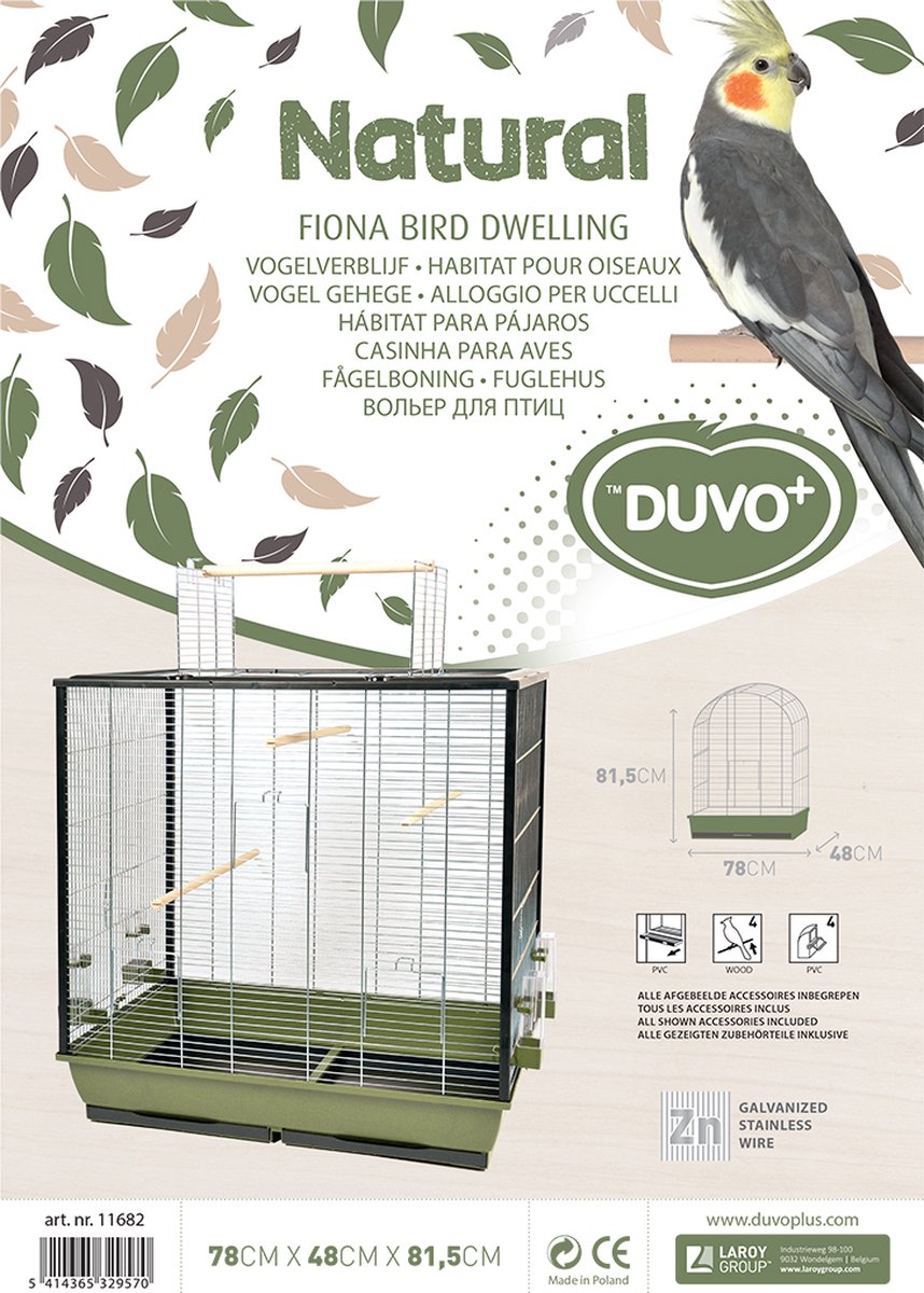 Duvo+ Vogelkooi Natural Fiona - Olijfgroen - 78x48,81,5cm | bol