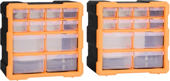 The Living Store Gereedschapsorganiser - 24 lades - PP - Oranje/Zwart - 26.5 x 16 x 26 cm