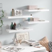 The Living Store Wandplanken - Trendy set van 4 - Hoogglans wit - 60 x 23.5 x 3.8 cm - Honingraat MDF en metaal