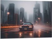 Vlag - Auto - Stad - Gebouwen - Rijden - Lichten - Avond - 80x60 cm Foto op Polyester Vlag