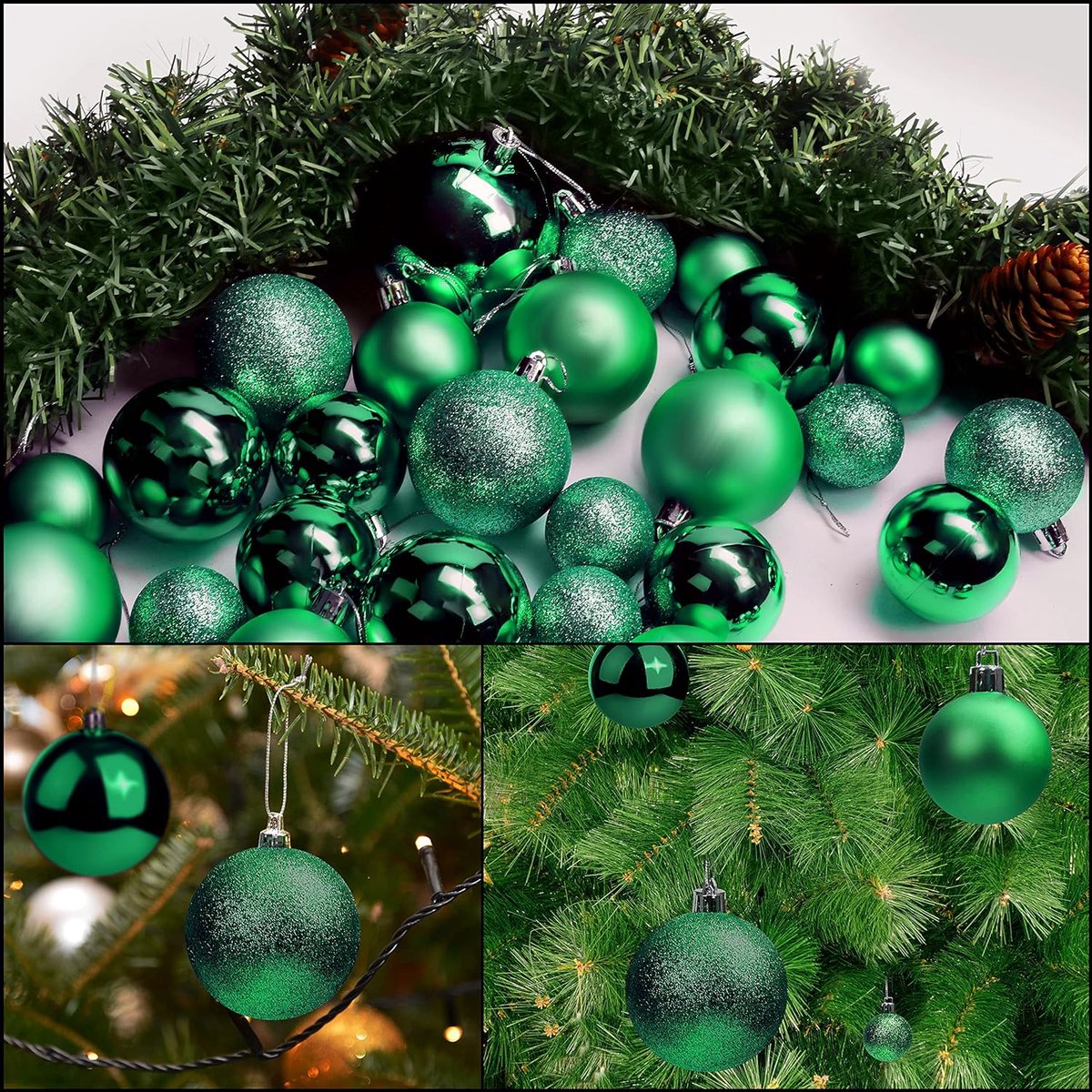 50 stuks groene kerstballen met ster glanzende dennenbal in verschillende maten met...