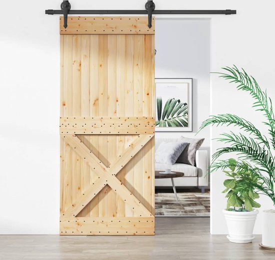 The Living Store Porte coulissante en bois de pin Massief - 90 x 3,6 x 210  cm -... | bol