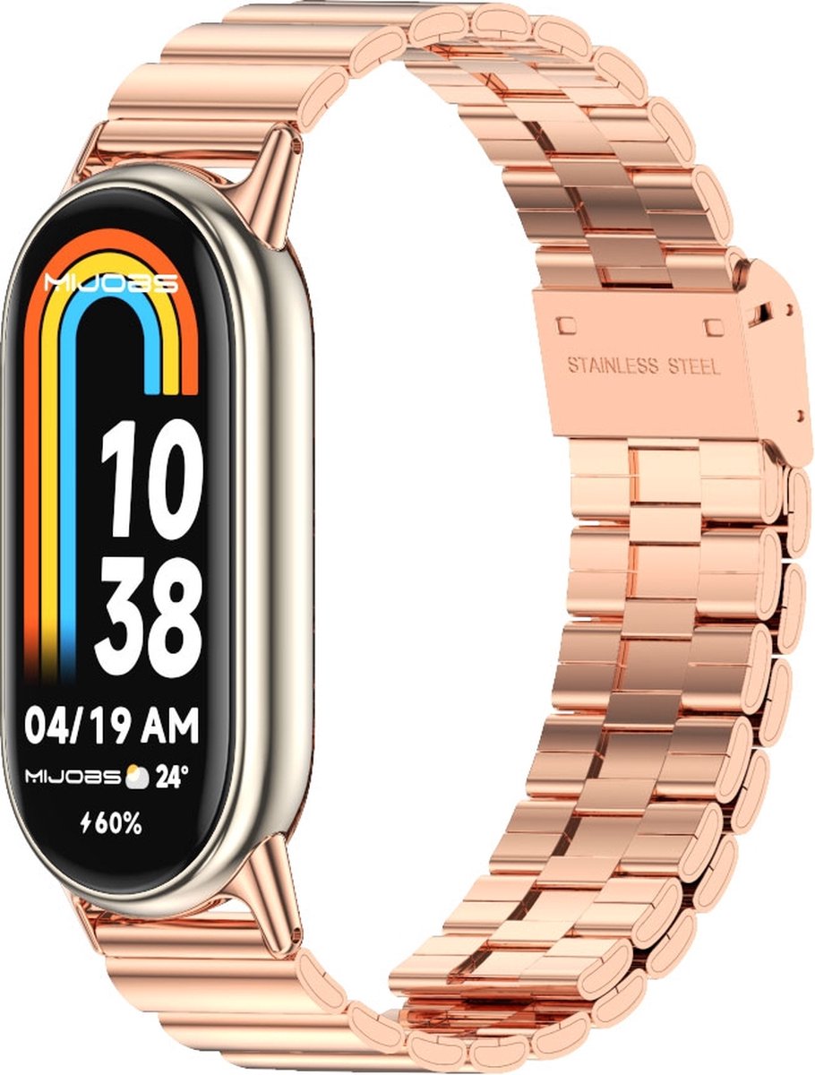 By Qubix - Stalen band - Rosé goud - Geschikt voor Xiaomi Smart Band 8 / 9 / 10