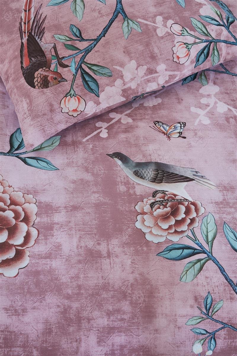 Housse De Couette Rose Fleurs Oiseaux Paysage 140X200 Cm Parure De