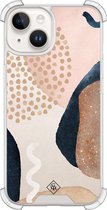 Casimoda® hoesje - Geschikt voor iPhone 14 - Abstract Dots - Shockproof case - Extra sterk - Siliconen/TPU - Bruin/beige, Transparant