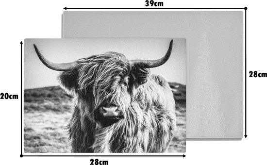 Planche à découper en Verres - 28x20 - Scottish Highlander - Nature - Vache - Zwart - Wit - Planches à découper en Glas