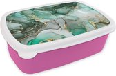 Boîte à pain Rose - Boîte à lunch - Boîte à pain - Or - Marbre - Vert - Luxe - Aspect marbre - Grijs - 18x12x6 cm - Enfants - Fille