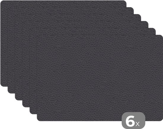 Placemats - Leer - Zwart - Structuur - Onderlegger Tafel - Keuken decoratie - 45x30 cm - 6 stuks - Borden onderzetters