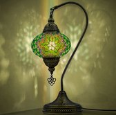 VALVELLO Lampe à col de cygne en mosaïque, faite à la main, veilleuse, turque, arabe, orientale, Tiffany, Lampes de table décoratives marocaines pour chambre à coucher, bureau, salon et cadeau parfait pour les jours spéciaux – Vert