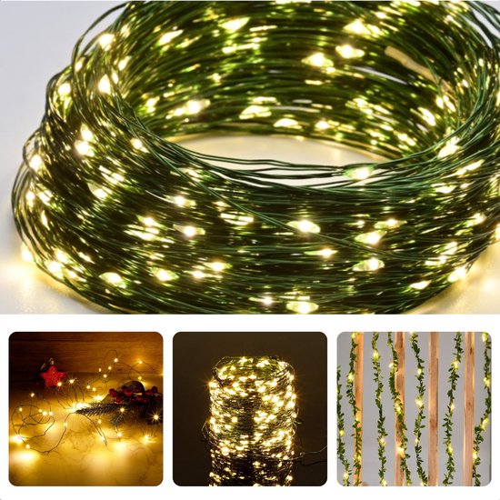 Cheqo® Kerstverlichting - Kerstboomverlichting - Kerstlampjes - Sfeerverlichting - LED Verlichting - Voor Binnen en Buiten - Tuinverlichting - Feestverlichting - Lichtsnoer - 1000 LED's - 30 meter - Warm Wit - 8 Lichtfuncties - Soft Wire