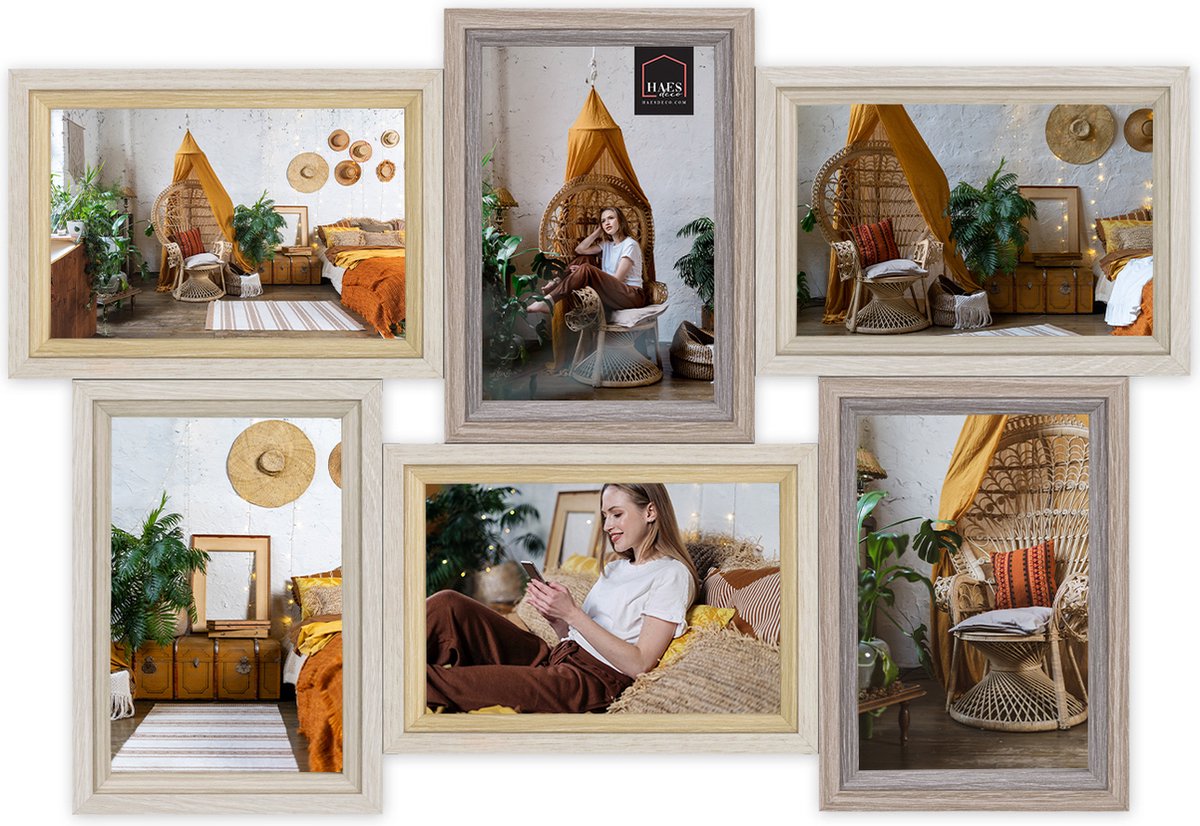 HAES deco Houten Multi Fotolijst / Galerie Copenhagen bruin voor 6 foto's 10x15 (formaat 47x32 cm) - VZ662HS Multicolor