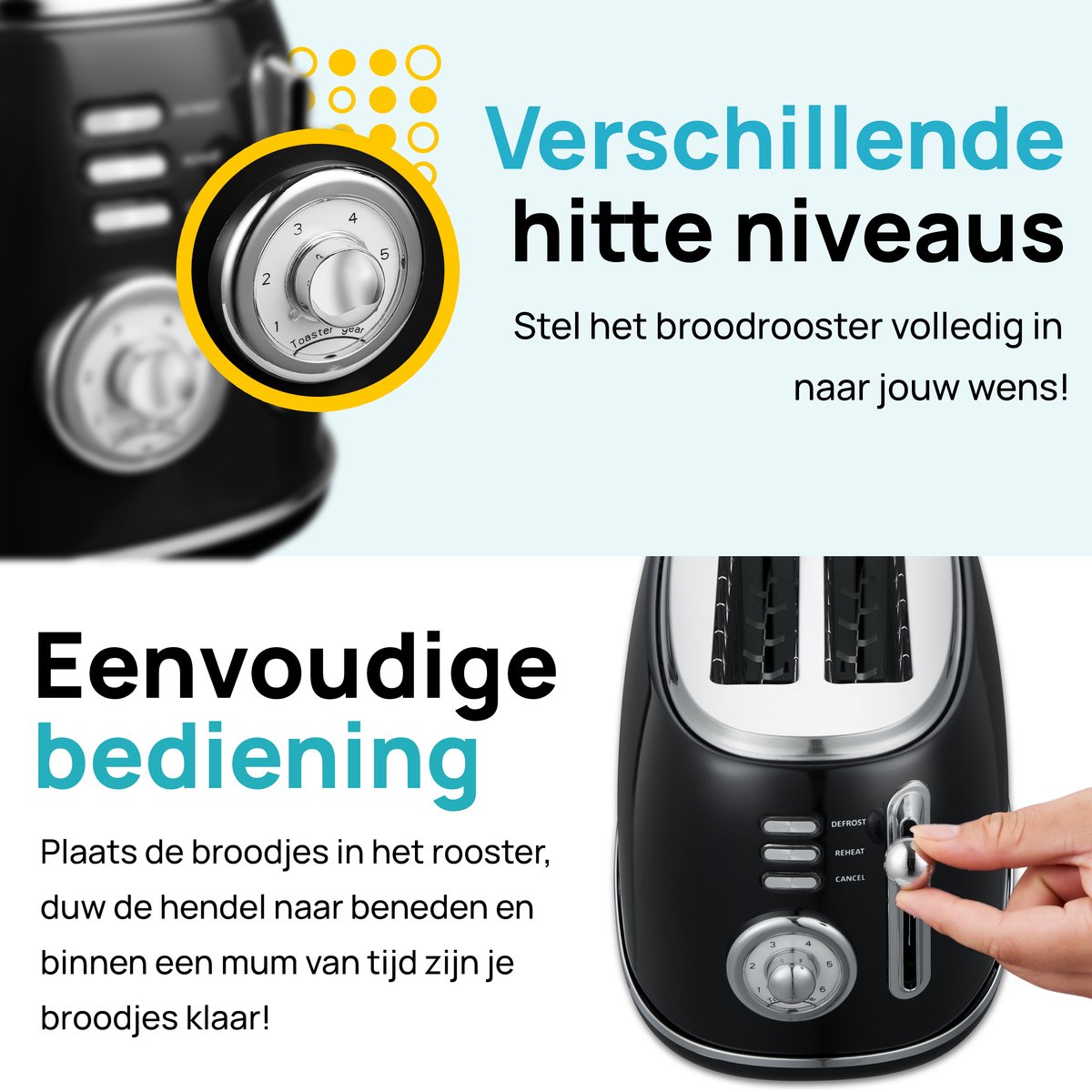 XXL 4 snedenbroodrooster zwart digitaal display, grote en elegante brodenrooster