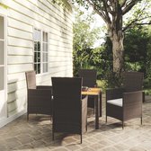 The Living Store Tuinset - eethoek 90 x 90 x 75 cm - poly rattan - gepoedercoat staal - zwart - inclusief 4 stoelen en kussens