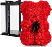 BRUBAKER Ours Fleur Ours Rose avec Noeud 25 Cm - Cadeau Fleurs pour Mariage Saint Valentin - Coffret Cadeau Inclus - Rouge