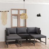 The Living Store Loungeset Poly Rattan - 5cm zitkussen - 15cm rugkussen - Grijs - Antraciet