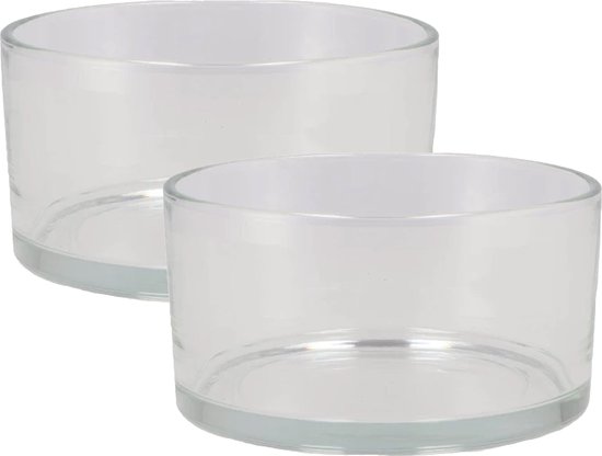 DK Design Bol/vase modèle bas - 2x - forme cylindre - D19 x H8 cm - verre transparent - vases à fleurs