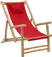 The Living Store Chaise de terrasse en Bamboe réglable - Rouge - 60 x 106 x 90 cm - Pliable