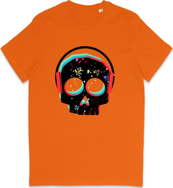 T Shirt Heren Dames - DJ Skull Grafische Print Opdruk - Oranje - Maat XXL
