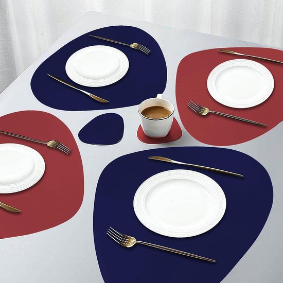 Placemats, afwasbaar, set van 6, afwasbaar, leer, rond, hittebestendig