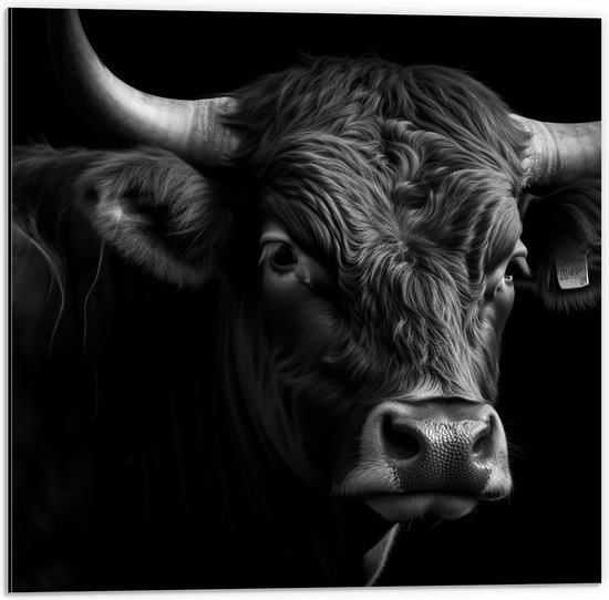 Dibond - Zwart stier staat voor zwarte achtergrond - 50x50 cm Foto op Aluminium (Met Ophangsysteem)