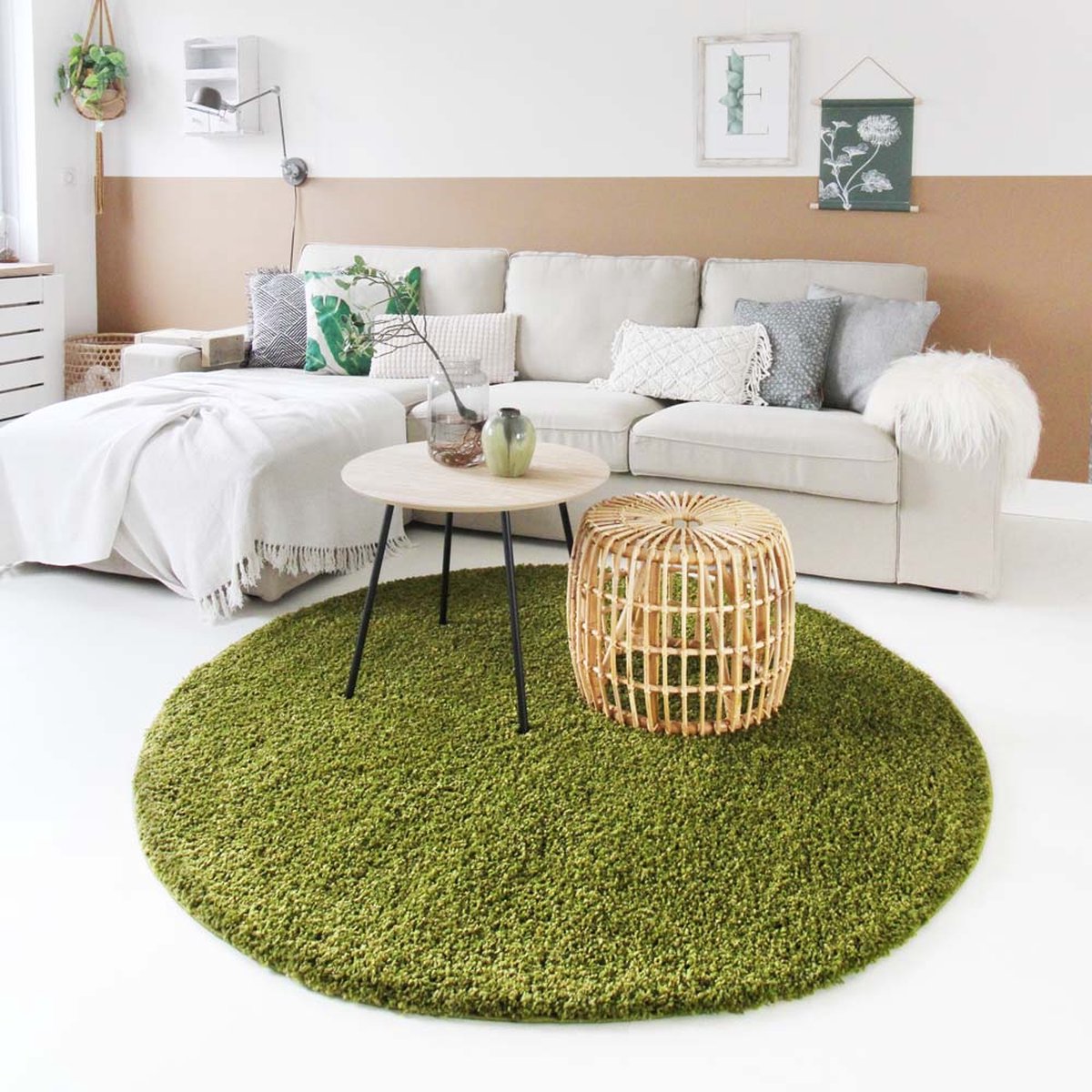 Hoogpolig vloerkleed shaggy Trend effen rond - groen 160 cm