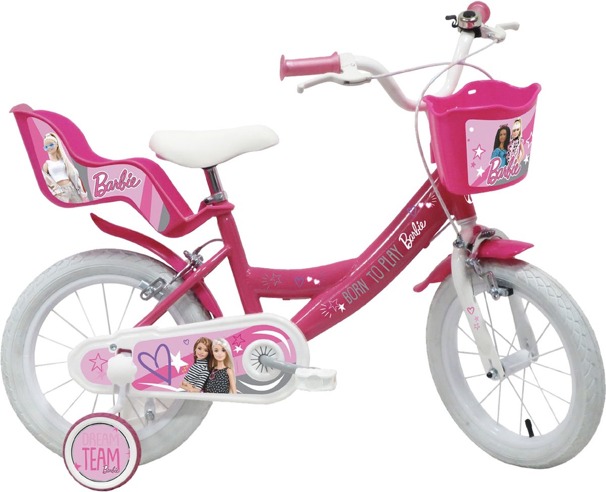 12 inch Barbie fiets met luchtbanden, poppenzitje en mandje