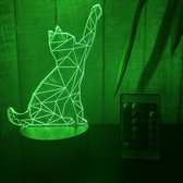 Klarigo® Nachtlamp – 3D LED Lamp Illusie – 16 Kleuren – Bureaulamp – Kat - Poes – Nachtlampje Kinderen – Creative lamp - Afstandsbediening