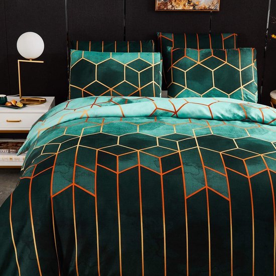 Ruikasi Beddengoed, 200 x 200 cm, 3-delig, groen - dekbedovertrek 200 x 200 set met driehoek, beddengoedset 200x200cm van microvezel met ritssluiting, zacht en strijkvrij