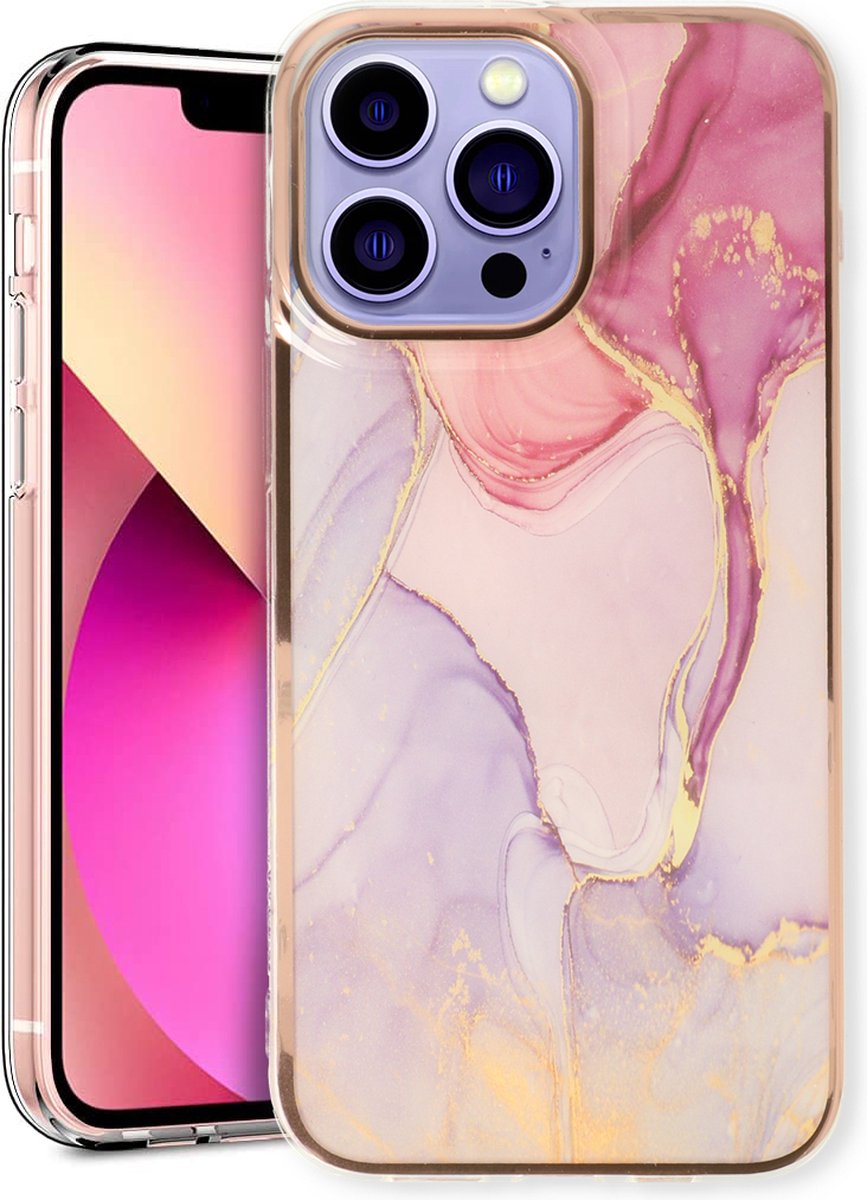 Casemania Hoesje Geschikt voor Apple iPhone 15 Pro - Nova - Siliconen Marmer Back Cover